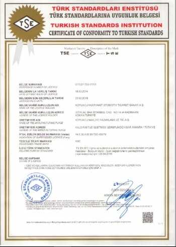 Certificat de l'établissement Turc Standarts - Koyuncu Sel